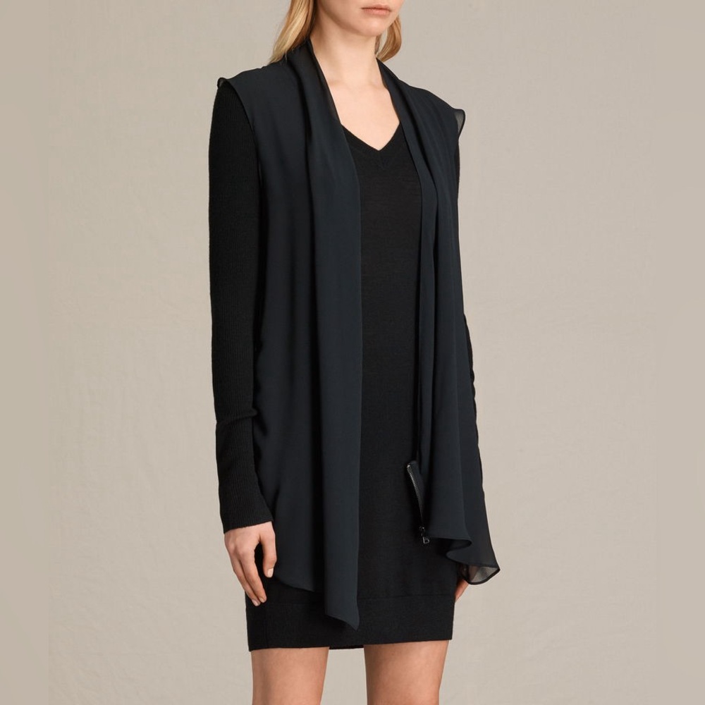 All Saints Drina V-Neck Merino Wool Long Sweater Mini Dress XS - Picture 2 of 10